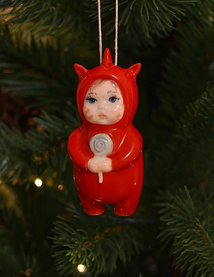 Ёлочная игрушка Ким керамика «Малыш в костюме единорога», 10 см, фарфор, фото 4.