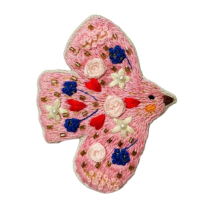 Брошь с ручной вышивкой «Птица», розовая, фото 1.