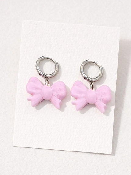 Серьги-конго Радость Рядом «Бантики», розовые, полимерная глина, фото 2.