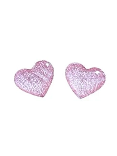 Серёжки-гвоздики Сердечки, дерево, розовые с блёстками