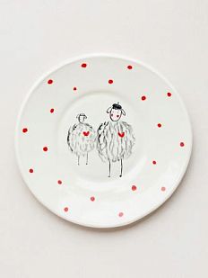 Тарелка ручной работы Пара овечек, белая, полуфарфор, 19 см