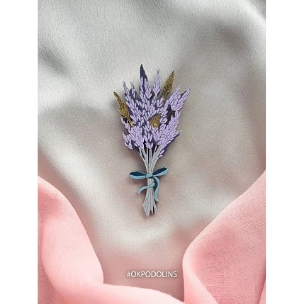 Брошь ручной работы ОКподолинс «Лаванда», сиреневая, дерево, фото 3.