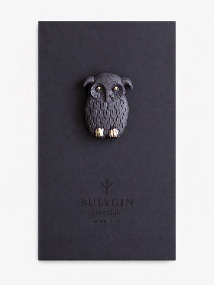 Брошь ручной работы Bulygin «Сова», фарфор, чёрно-серебристая, фото 2.