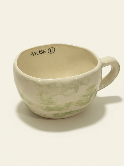 Кружка ручной работы Мастерская Виктории Нор «Pause», перламутровая с зелеными разводами, керамика, 350мл, фото 2.