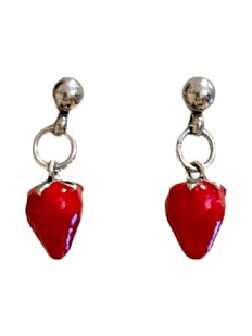 Серёжки-гвоздики с клубничками, нержавеющая сталь
