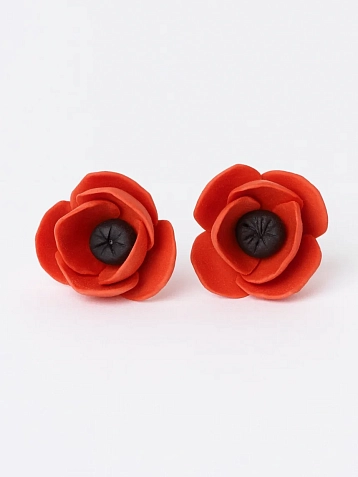 Серьги-гвоздики Подарки руками «Маки», полимерная глина, фото 1.