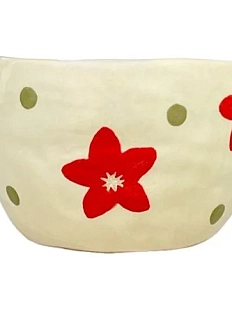 Миска ручной работы Малёма с росписью Красные цветы и точки, 400 мл