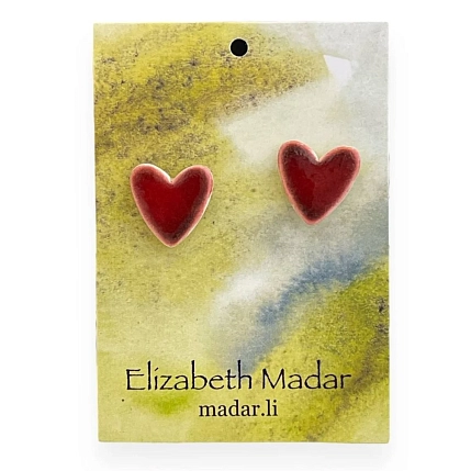 Серёжки-гвоздики Elizabeth Madar Сердечки, керамика, бордовые, фото 1.