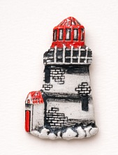 Брошь ручной работы Elizabeth Madar Маяк, красно-чёрная, керамика