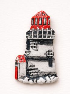 Брошь ручной работы Маяк, красно-чёрная, керамика