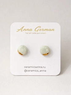 Серёжки-гвоздики Анна Герман «Круги», фарфор, зелёно-золотистые