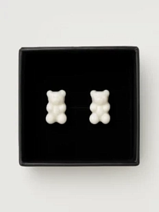 Сережки-гвоздики «Мармеладные мишки», белые, фарфор