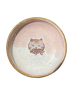 Пиала ручной работы «Котик с рыбкой», розовая, керамика, 9 см
