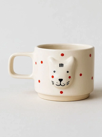 Кружка ручной работы Мария Гордеева с фигуркой Кот в красный горошек, полуфарфор, 250 мл, фото 1.