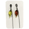 Серьги-гвоздики Керко с цепочкой зеленые и коричневые листочки, стекло, превью фото 1