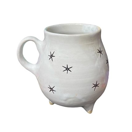 Кружка-котелок ручной работы Керумбия на ножках «Луна», белая, керамика, 350 мл, фото 2.