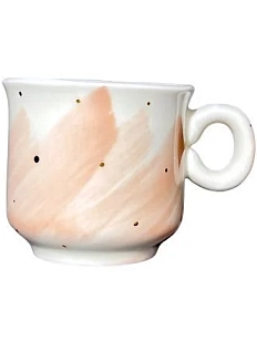 Чашка для чая ручной работы Анна Герман розовая в золотую точку, фарфор, 200 мл