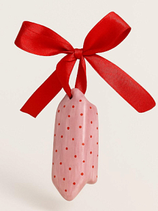 Ёлочная игрушка конфета в горошек сиренево-красная, белая керамика