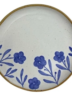 Тарелка ручной работы Незабудки, белая, керамика, 17 см