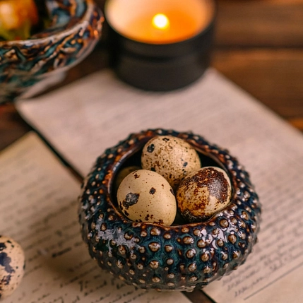 Соусник морской ёж ручной работы VELES «Полночь Волшебства», фарфор, 150 мл, фото 1.