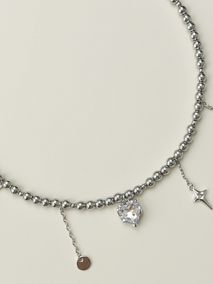 Чокер из тёмного гематита с подвесками «Сердечко, звездочка, шар» Migette, фото 1.