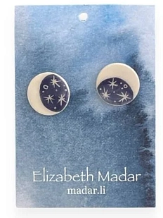 Серёжки-гвоздики Elizabeth Madar Месяц, керамика, синие
