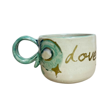 Кружка ручной работы c надписью «Lovely», зелёная, керамика, 250 мл, фото 1.