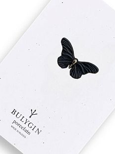 Брошь ручной работы Bulygin «Бабочка», фарфор, чёрно-серебристая