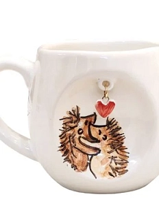 Кружка ручной работы Влюбленные ёжики с подвеской сердечком, керамика, 300 мл