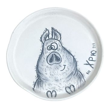 Тарелка ручной работы «Хрю», керамика, 15 см, фото 1.