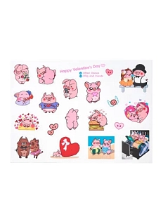 Виниловые стикеры «Pig and friends / Happy V-Day», А5