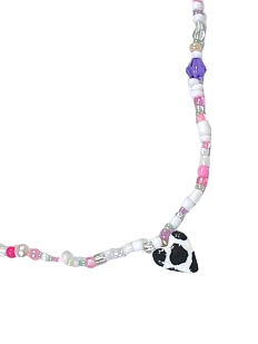 Чокер ручной работы Радость Рядом с сердечком с принтом, чёрно-белый, полимерная глина, бисер