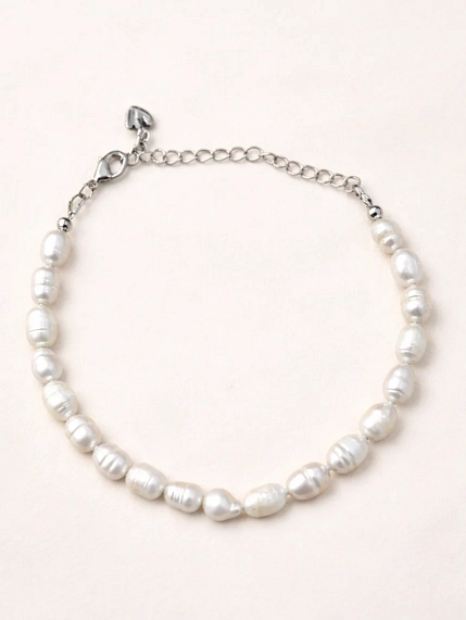 Браслет ручной работы «Rose», речной жемчуг, родированная латунь, фото 1.