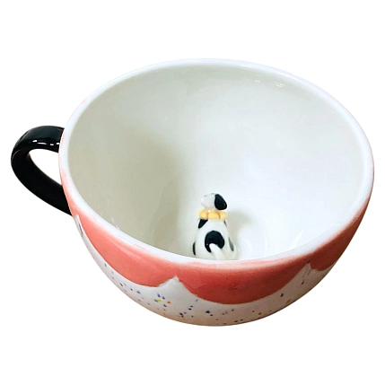 Кружка ручной работы Маковка с фигуркой внутри «Котик», бело-розовая, 300 мл, круглая, фото 4.