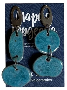Серьги Мария Гордеева ассиметричные составные, керамика, лазурные