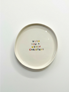 Тарелка ручной работы на Новый год с надписью «Wish you», керамика, 18 см