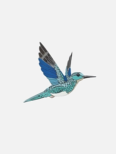 Брошь ручной работы «Колибри», голубая, дерево