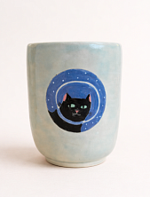 Стакан ручной работы Коврижка «Кот-космонавт», керамика