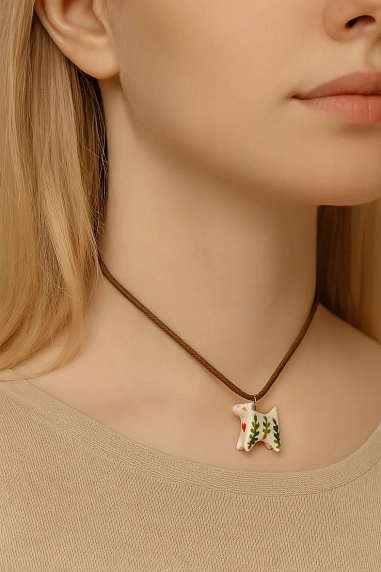 Подвеска ручной работы Боттери керамика «‎Котик» роспись в веточку‎, керамика, фото 2.