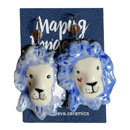 Серьги Мария Гордеева «Львы», керамика, голубые, фото 1.