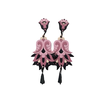 Серьги «Цветок Гамаюн», дерево, пыльно-розовые, фото 1.