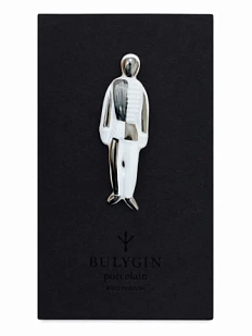 Брошь ручной работы Фарфор Булыгина «Малевич», бело-серебристая