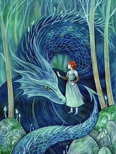 Постер интерьерный Анна Спешилова «Дракон и девушка», А3