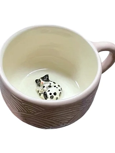 Кружка ручной работы Мама Черепаха с фигуркой внутри Котик, светло-розовая, керамика, 400мл