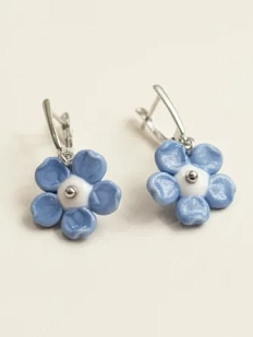 Серьги Бур.Мур «Незабудки», родированная латунь, муранское стекло