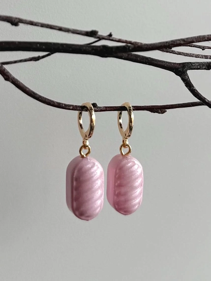 Серьги-конго Счастливые истории «Карамельки», полимерная глина, розовые, фото 1.