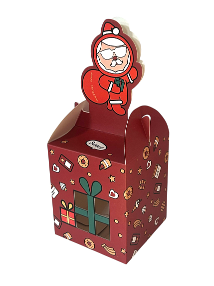 Подарочная коробка с окошком «Санта», бордовая, фото 4.