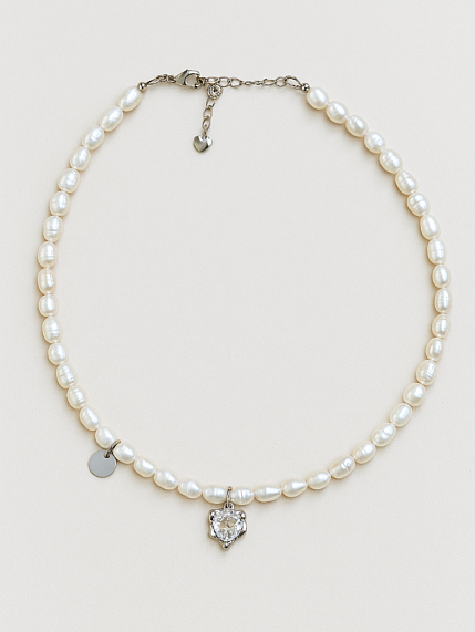 Чокер ручной работы «Ice», речной жемчуг, родированная латунь, фото 2.