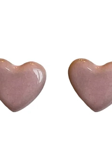 Серёжки-гвоздики КерамЕлКа «Сердечки большие», керамика, пыльно розовые