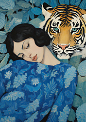 Постер интерьерный «Девушка и тигр», А2